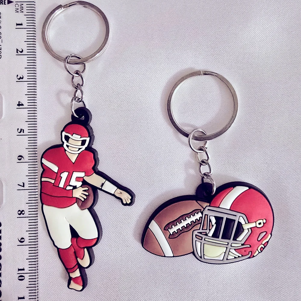 Football Player & Helmet Keychain Duo - Red, White, Tan